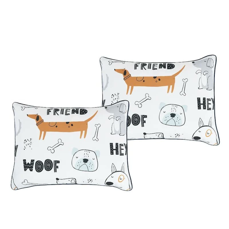 White Dog Prints Reversible Kids Quilt Coverlet Bedspread Bedding Set
