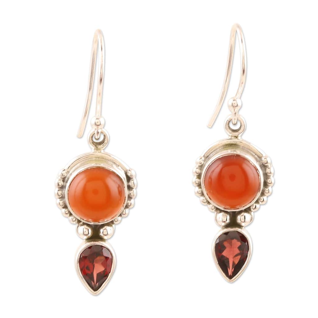 NOVICA Indian Fire, Carnelian and garnet dangle earrings - 1.5*0.4