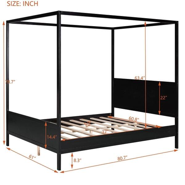Queen Size Wooden Canopy Platform Bed with Headboard and Footboard Underbed Storage ,Slat Support Leg