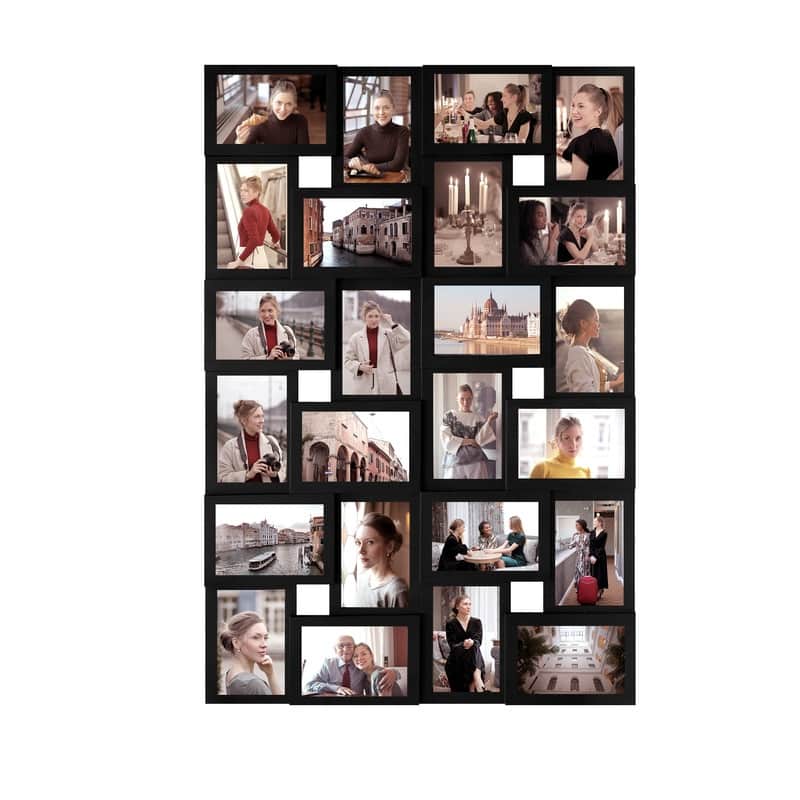 HELLO LAURA Rustic 24 Opening Photo Frame Family Collage Wall Hanging Picture Frame