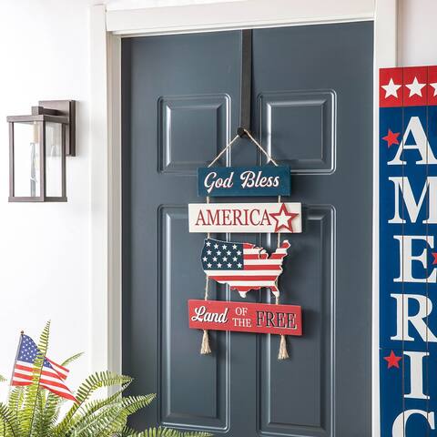 Glitzhome Patriotic/Americana Wooden Flag Sign Door Hanger Decor