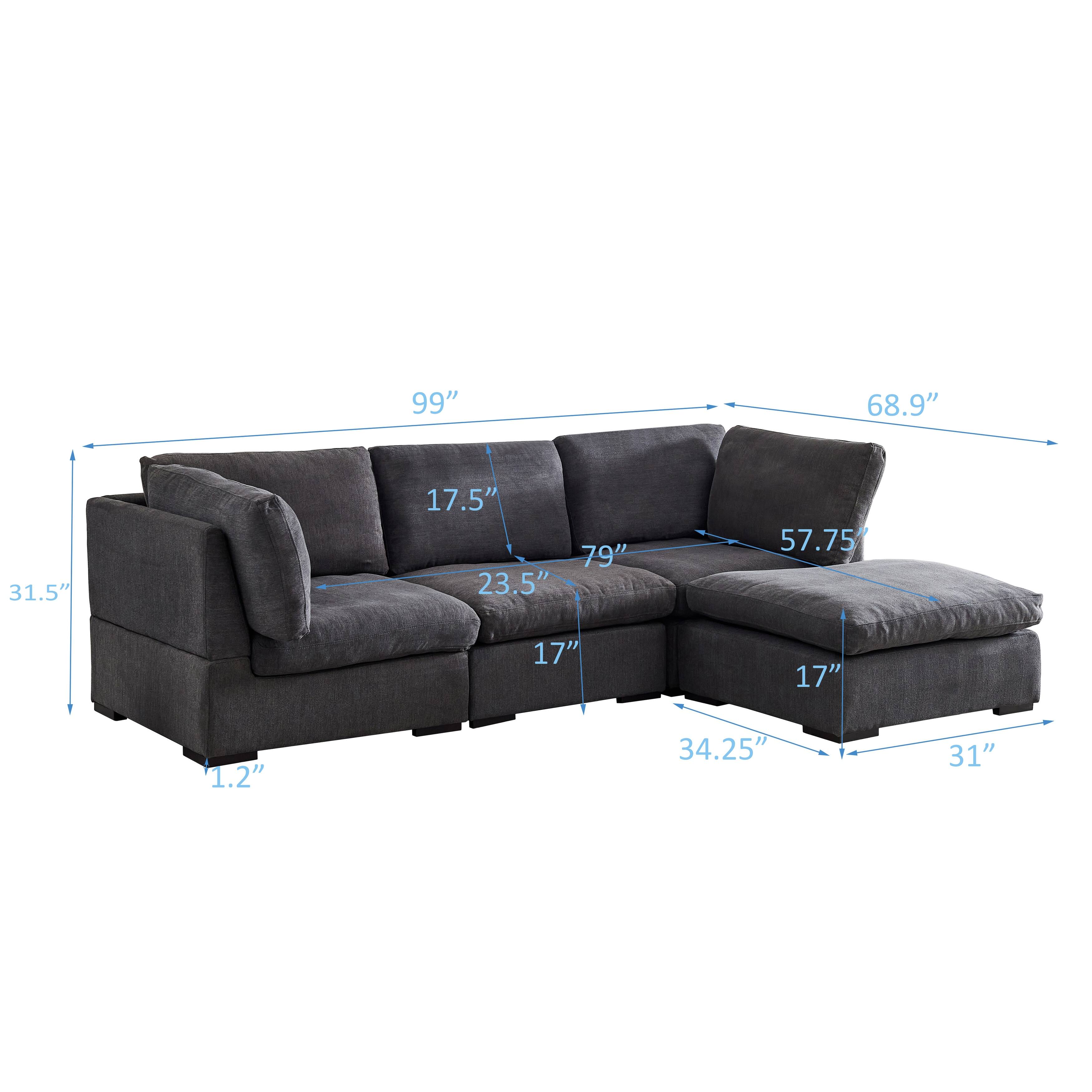 Dark Grey LShaped Modular Sectional Sofa with DownFilled Cushions