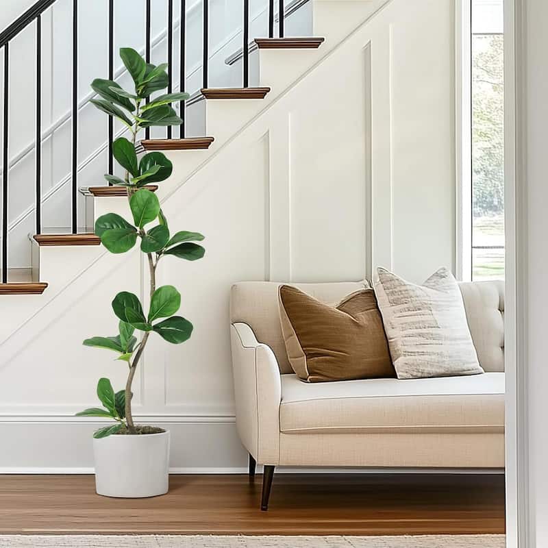 Artificial Fiddle Leaf Fig Tree, Fake Plant for Home Decor with Black Base