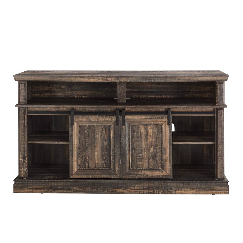 Media Console Table with Storage Cabinet, Mid Century Style Entertainment TV Table, Sliding Door TV Cabinet, Antique White.