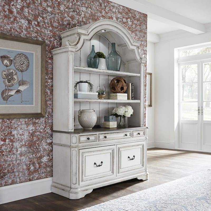 Magnolia Manor Antique White Weathered Bark 3 Piece Desk & Hutch Set
