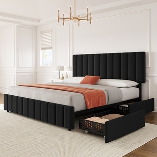 Queen Size Bed Frame with 4 Storage Drawers