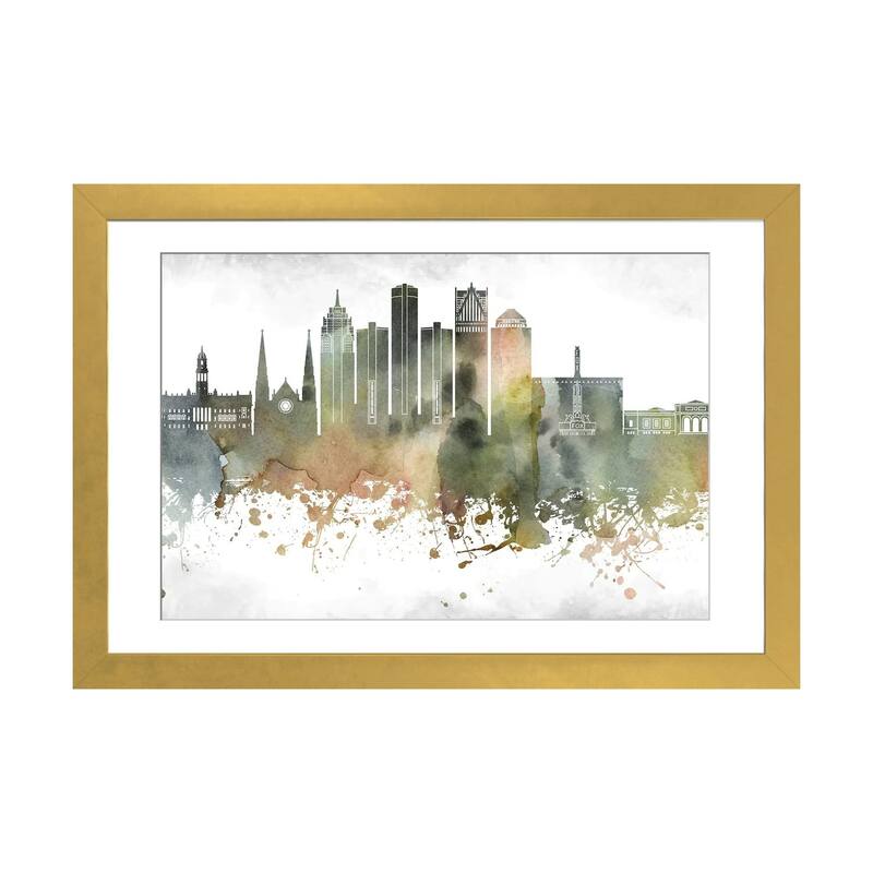iCanvas "Detroit Skyline" by WallDecorAddict - Gold - 16x24x1
