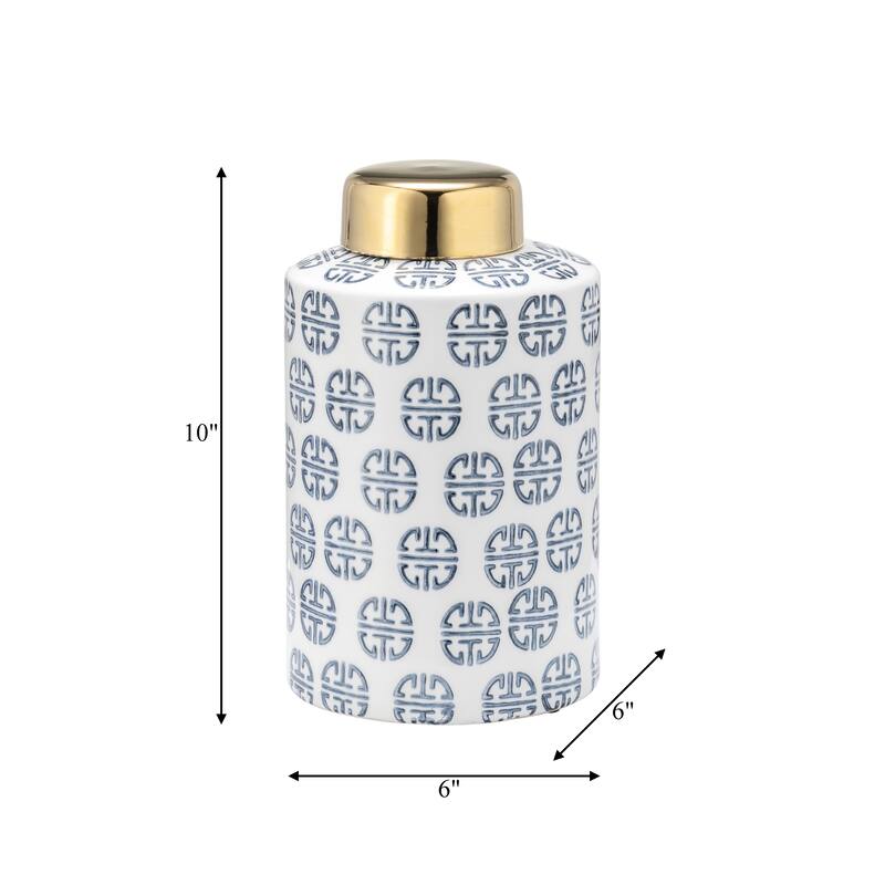 Sagebrook Home Modern Navy and White Ginger Jar with Gold Lid