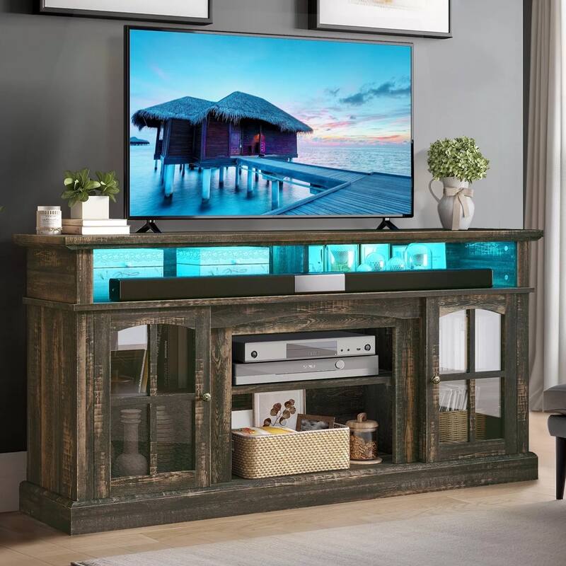 TV Stand with LED Lights & Power Outlets For 70/65/60 Inch - 65 inches