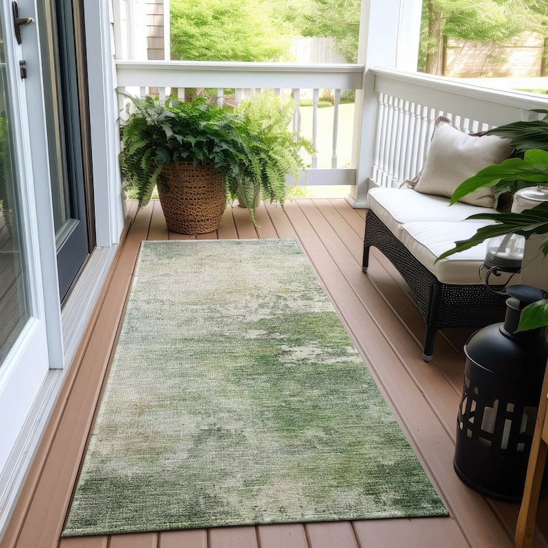Machine Washable Indoor/ Outdoor Abstract Contemporary Chantille Rug