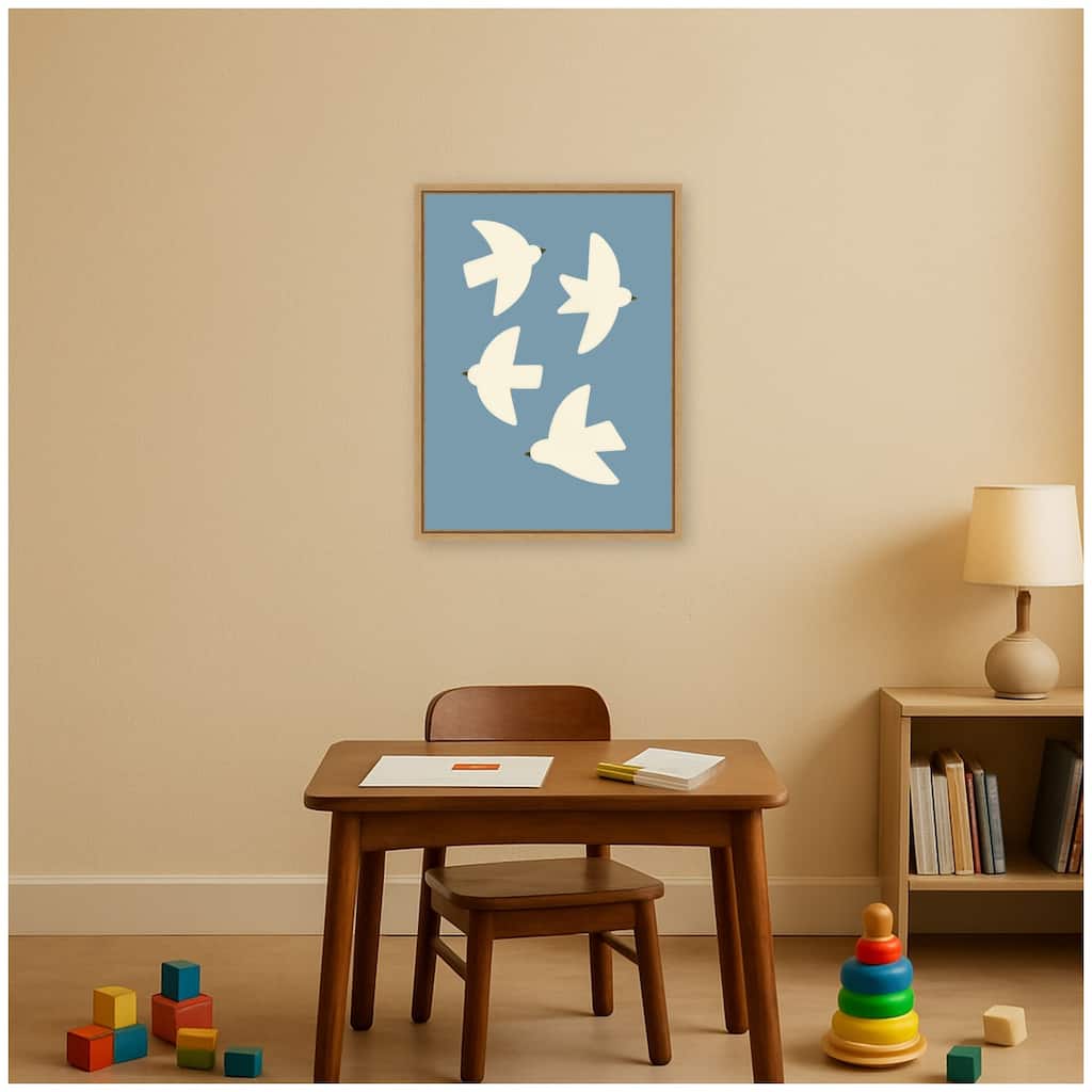 Kate and Laurel Minimalist Birds Poster Blue by Laura Moss Framed Canvas Wall Art Print