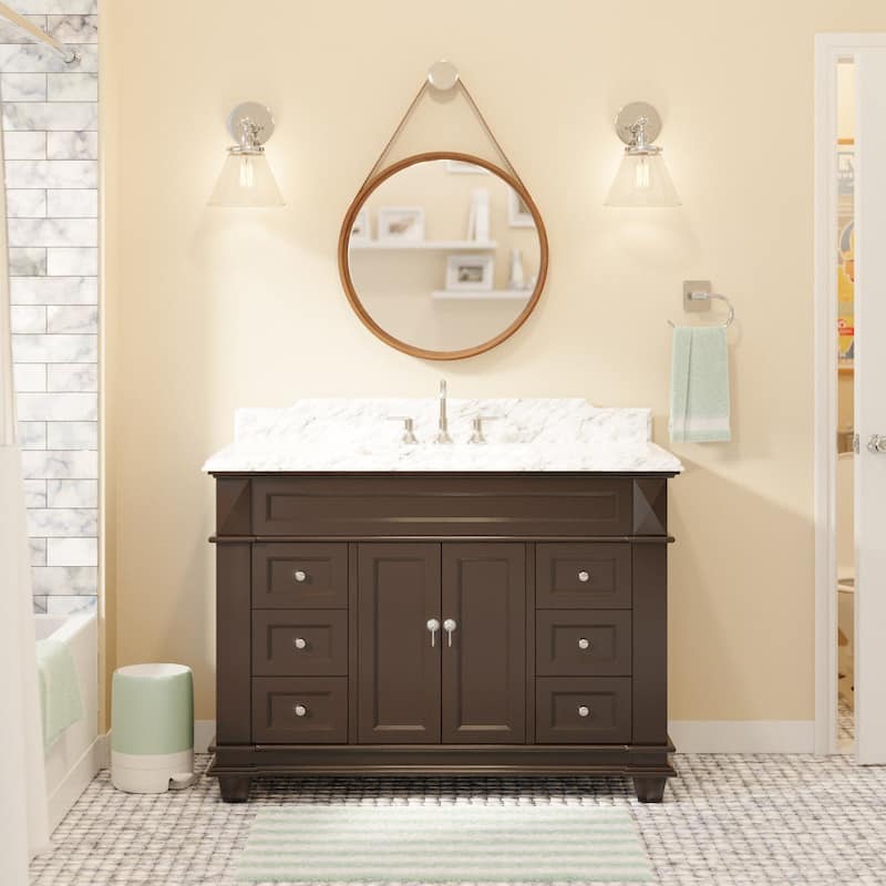 KitchenBathCollection Elizabeth 48" Bathroom Vanity with Carrara Marble Top - Chocolate