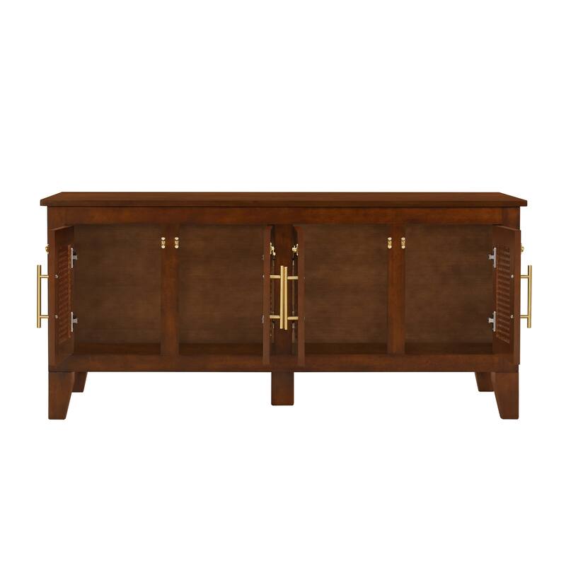 Christopher Knight Home - 47"W Rubber Wood Dog Crate Cabinet with Rattan Doors & Storage