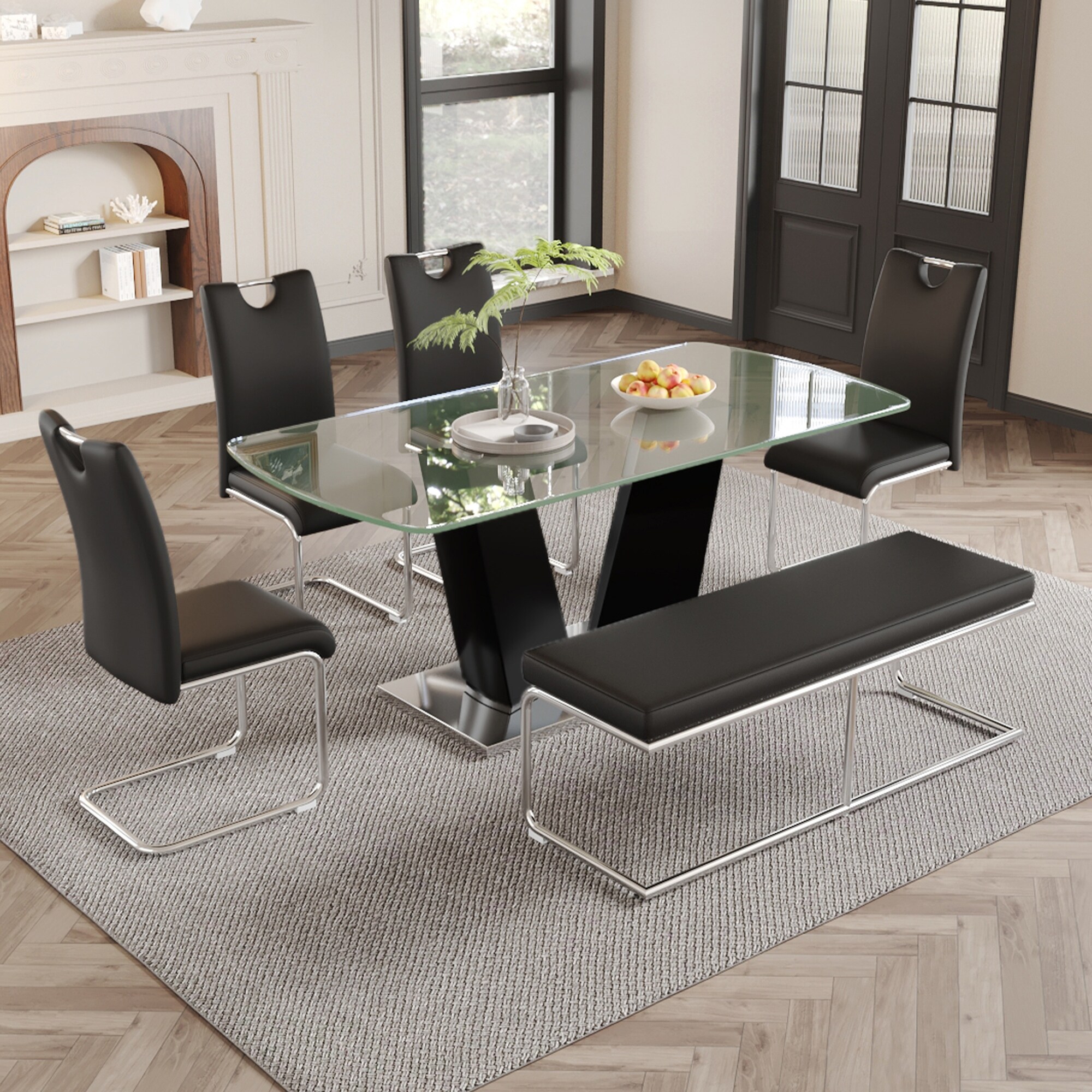 Ubuy Black Glass Table Set Ubuy Black Glass Dining Table Set For
