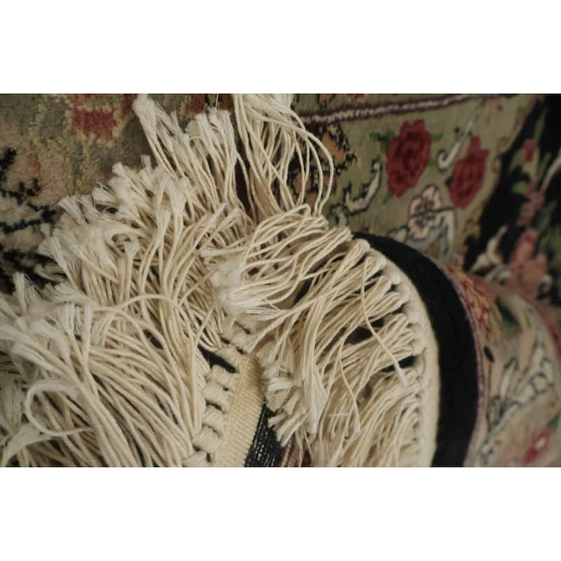 Hand Knotted Oriental 100% Wool Carpet Traditional Floral Black Aubusson Runner Rug - 10' 0'' X 2' 6''