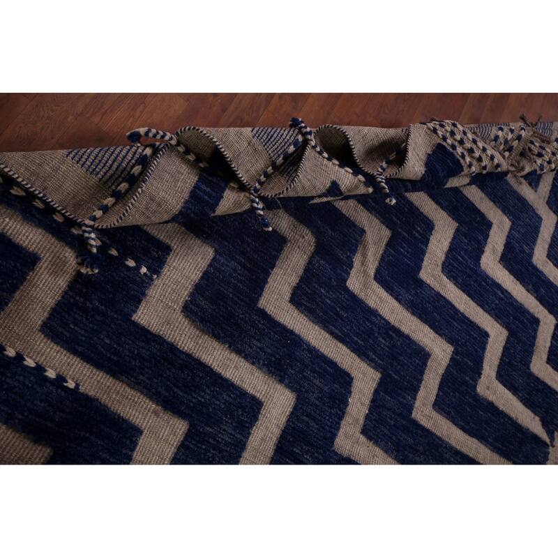 Blue Geometric Moroccan Modern Large Area Rug Hand-Knotted Wool Carpet - 11'8"x 15'6"