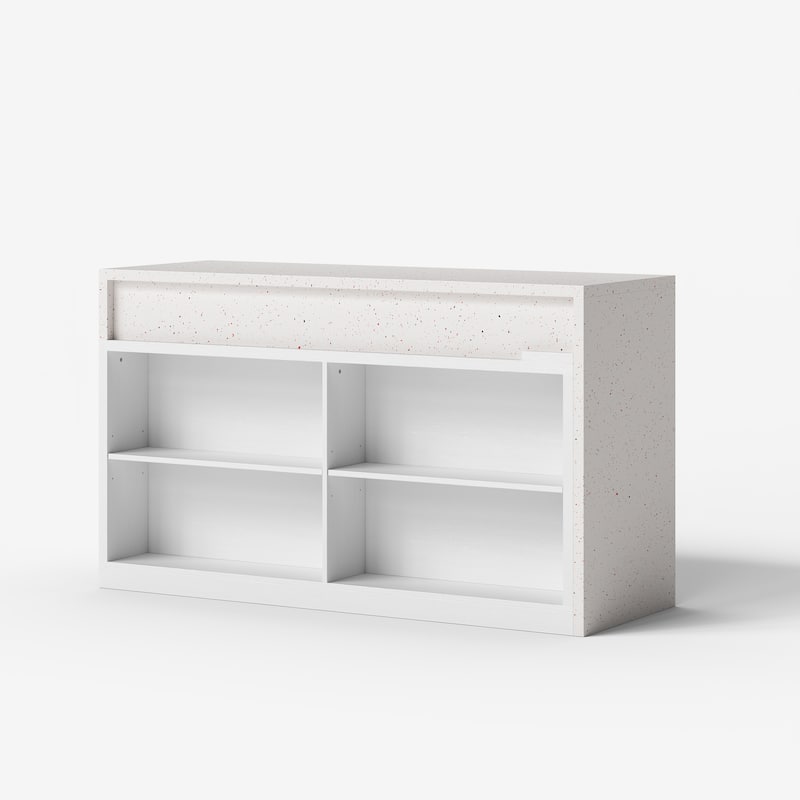 Modern Kitchen Island with Pull-Out Faux Marble Top, White Storage Cabinet with Large Capacity Shelves Kitchen Dining Table