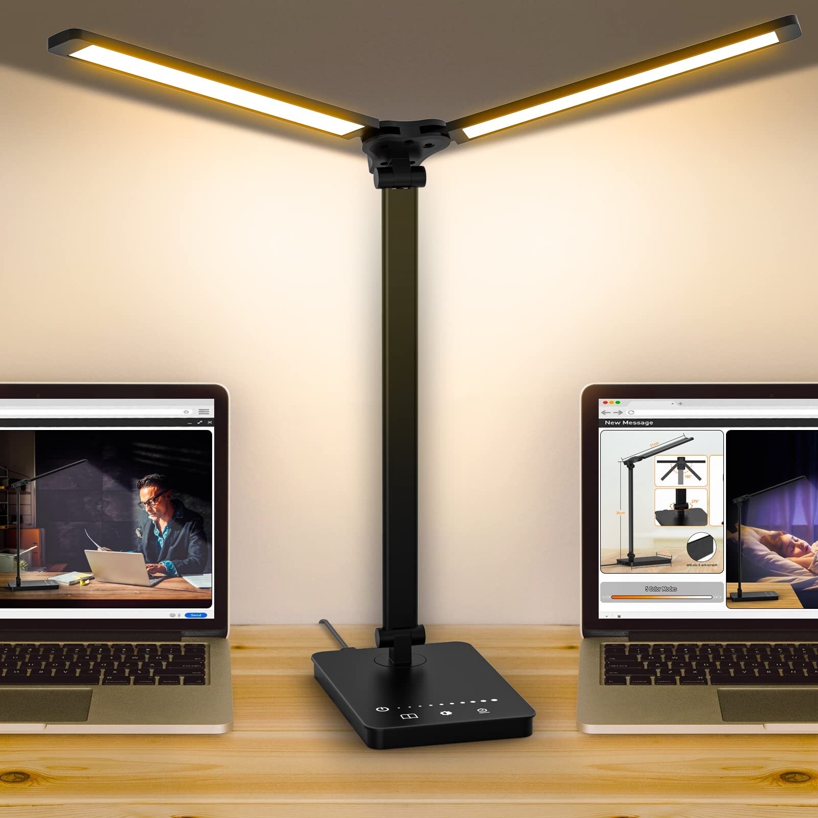 Adjustable Foldable Desk Lamp for Home Office - Double Swing Arm Bright LED Desk Light, Eye-Caring Architect Task Lamp