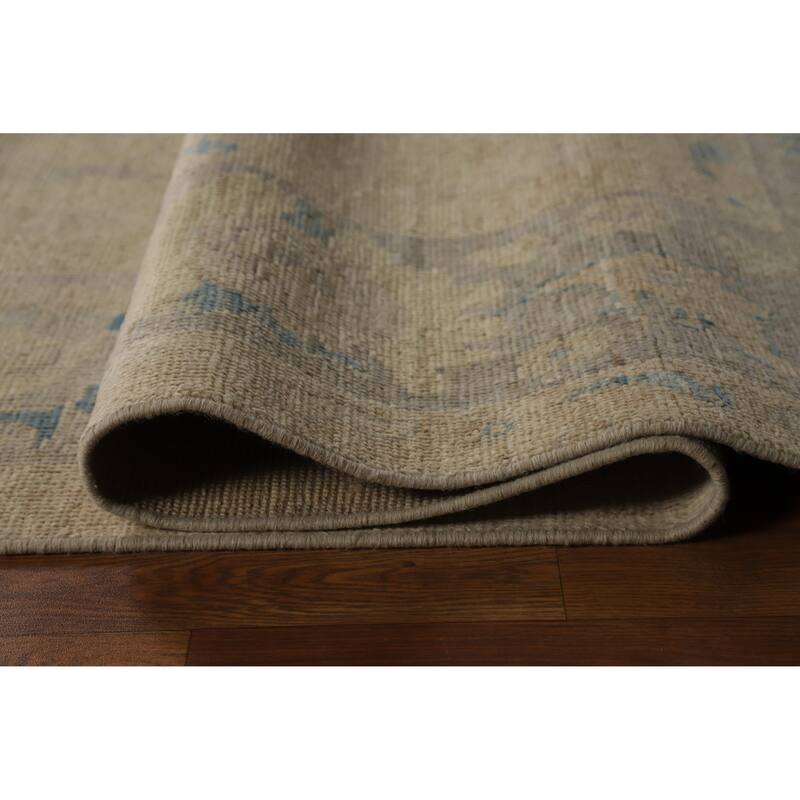 Hand Knotted Oriental 100% Wool Carpet Transitional All-Over Beige & Ivories Oushak Area Rug - 11' 9'' X 9' 0''