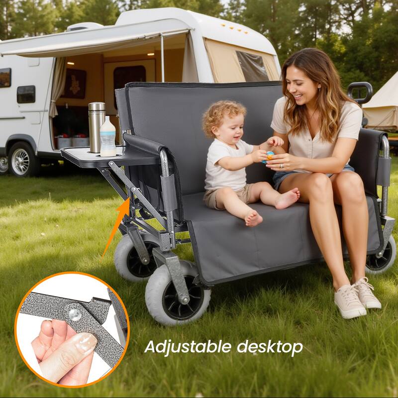 3-in-1 Collapsible Wagon,Convertible Folding Cart with Canopy &Rear-Mounted Folding Tabletop, 500lbs Heavy-Duty, 180L Capacity