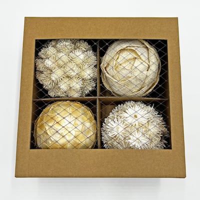 Preserved Decorative Conifer and Pinecone Topiary Balls - White - Set of 4