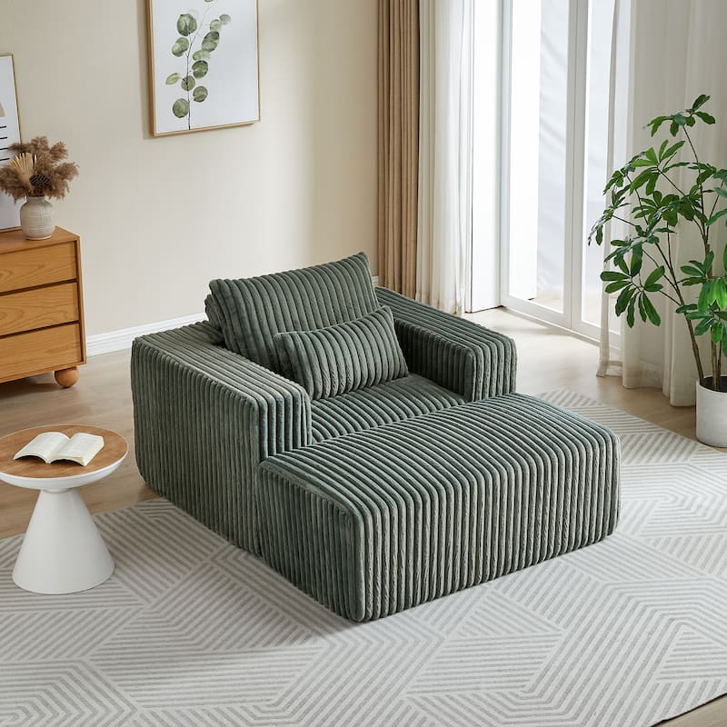 62.5"Corduroy Sponge Sofa Lounge Chair with Removable footrest,Fluffy Modern Sleeper Chair for Indoor Living Room Bedroom