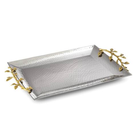 Curata Hammered Stainless Steel with Golden Vine Handles Rectangular Tray