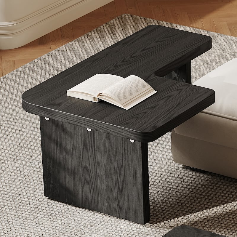 Modern Wood Coffee table, Mid Century Wood Side Table for Living Room, 2 Pieces