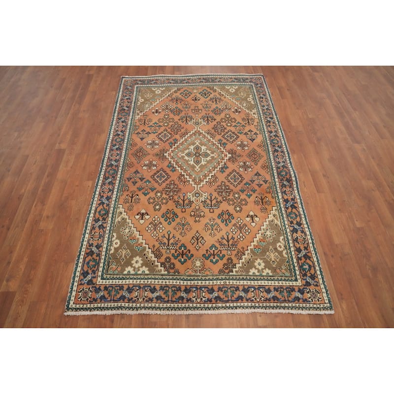 Hand Knotted Oriental 100% Wool Carpet Traditional Medallion Oranges & Rust Joshaghan Area Rug - 6' 8'' X 4' 2''