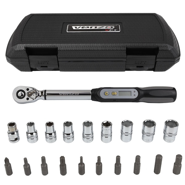 VENZO Bike Bicycle Mini Digital Torque Wrench 3-85 Nm 3/8" Bits Socket Tools Set