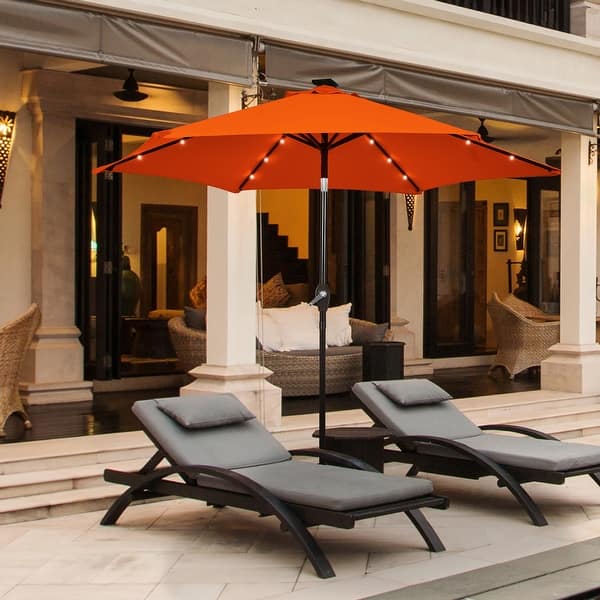 costway 9ft patio solar umbrella led patio market Costway 9 ft. Solar LED Patio Umbrella, Push-Button Tilt and Crank, 24 LED  Lights and 8 Ribs in Red HCST13763