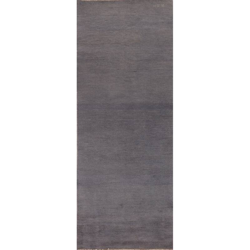 Gray Blue Gabbeh Modern Runner Rug Handmade Wool Carpet - 2'7" x 9'8"