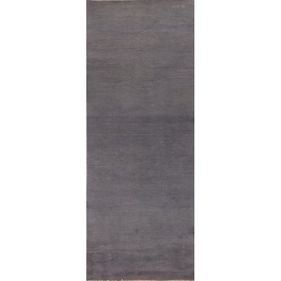 Gray Blue Gabbeh Modern Runner Rug Handmade Wool Carpet - 2'7" x 9'8"