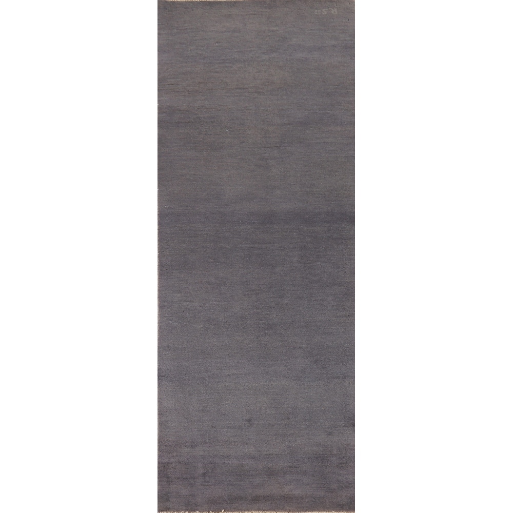 Gray Blue Gabbeh Modern Runner Rug Handmade Wool Carpet - 2'7" x 9'8"