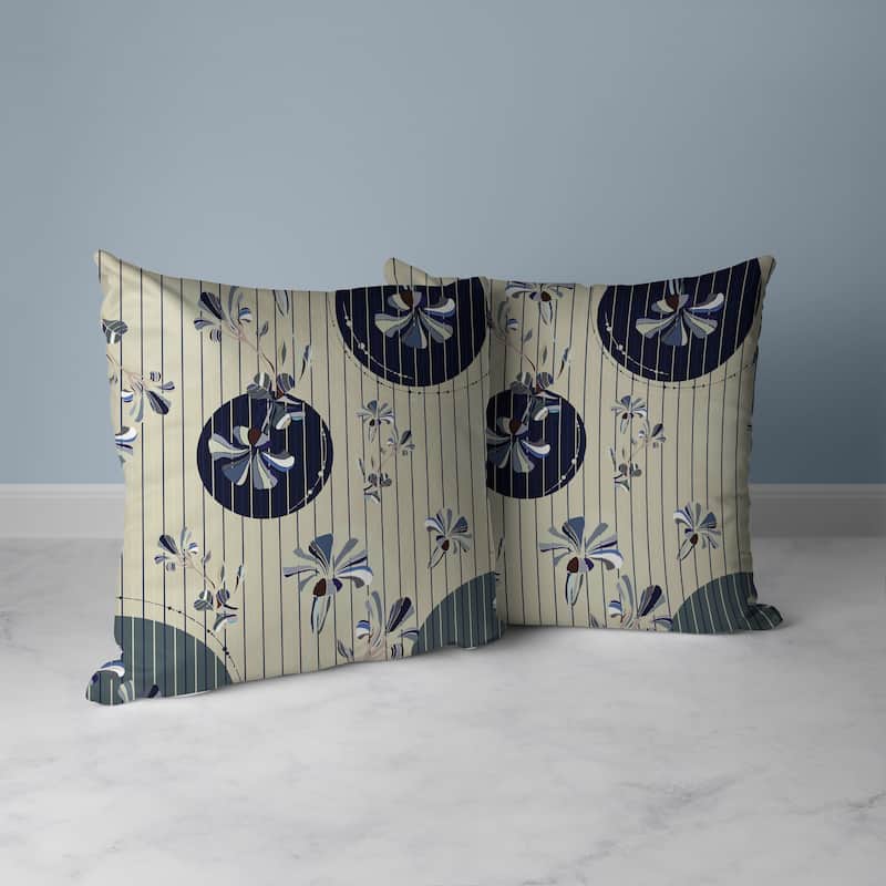 Yellow And Blue Circular Garden Indoor/Outdoor Throw Pillow Zipper