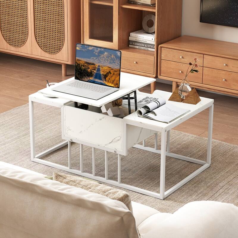 Gymax Lift-Top Coffee Table w/ Hidden Storage & Heavy-Duty Metal Frame