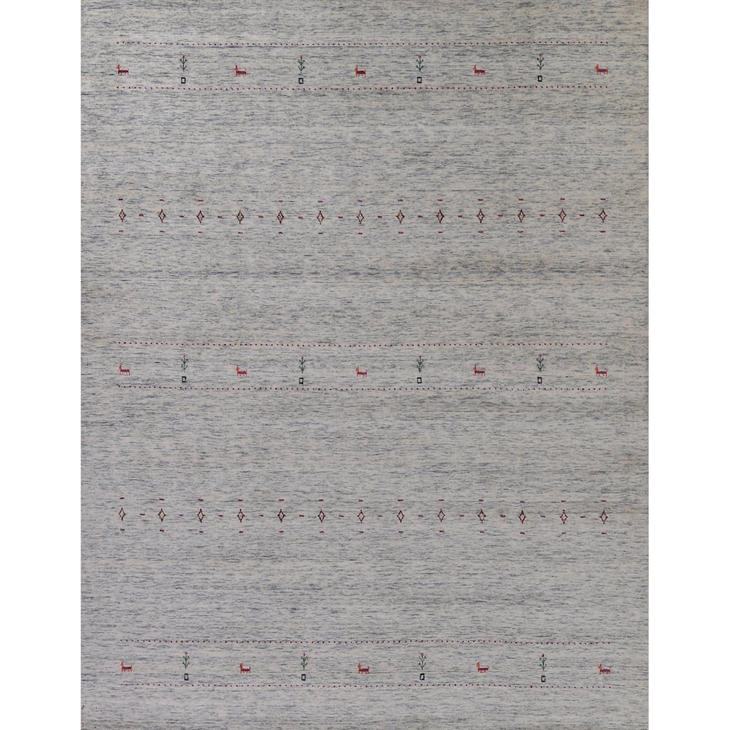 Hand Knotted Oriental 100% Wool Carpet Tribal Tribal Greys & Charcoal Gabbeh Area Rug - 9' 10'' X 8' 3''