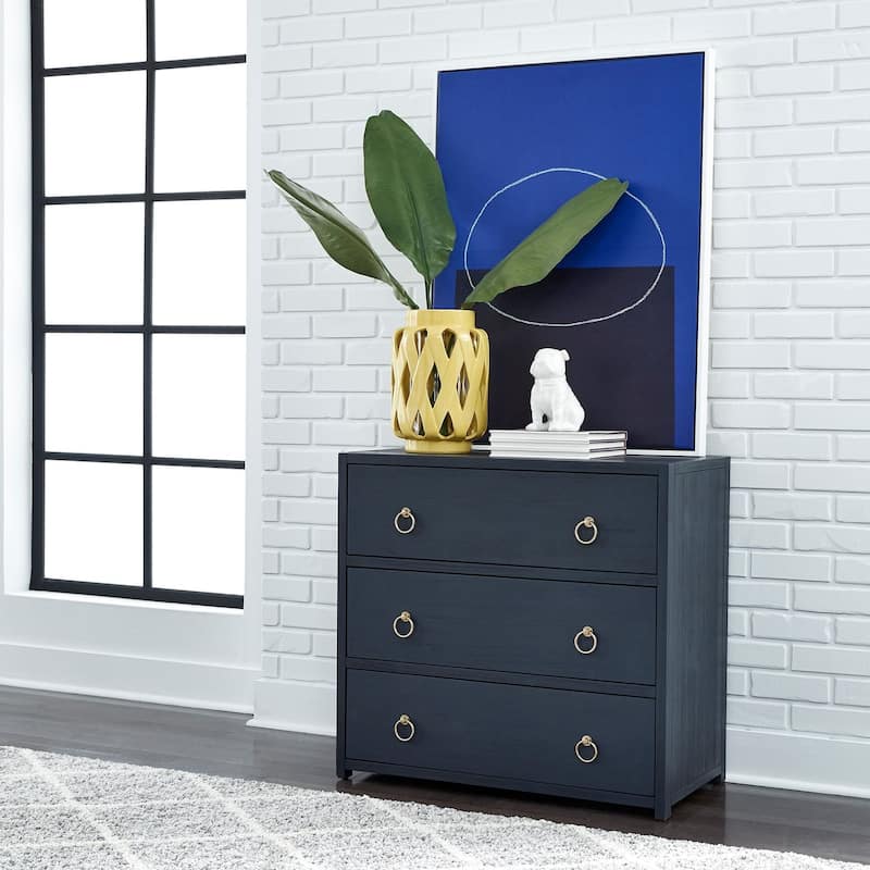 East End Wire Brushed Denim, White, & Black Accent Cabinet - Veneer/MDF