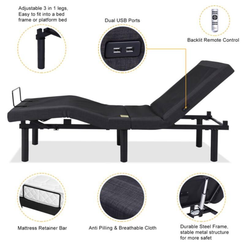 397lbs With 2-Point Massage, Dual Motors, Wireless Remote Control, Electric Lift Bed