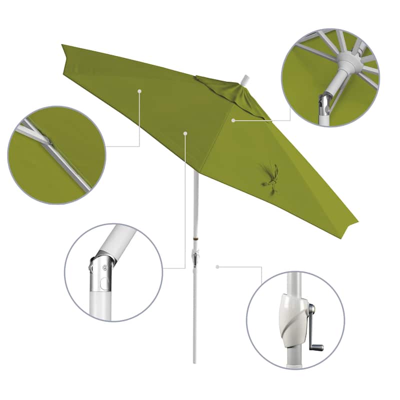 California Umbrella 9' Rd. Aluminum Patio Umbrella, Crank Lift with Push Button Tilt, White Finish, Pacifica Fabric