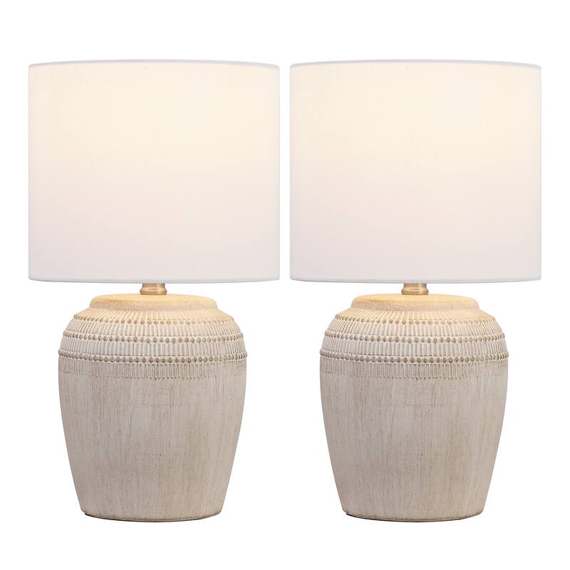 Hugo 16.75" Traditional Rustic Reeded Ceramic Vase LED Table Lamp (Set of 2)