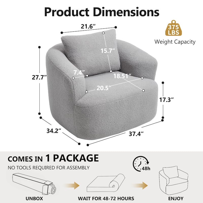 Roomfitters 360° Swivel Teddy Fleece Cuddle Chair, High-Resilience Round Accent Sofa with Soft Pillow