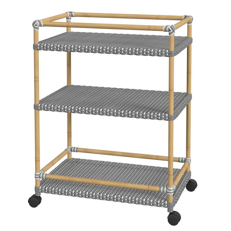 Tobias Outdoor Rattan and Metal 3- Tier Rattan Bar Cart