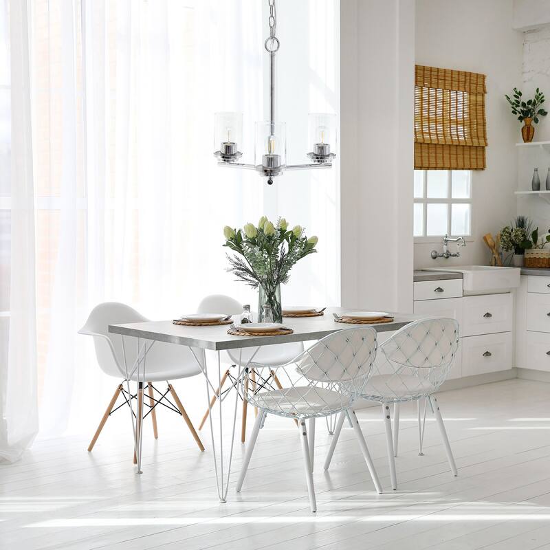 15" Industrial 3 Light Pendant Chandelier with Chrome Finish and Clear Glass Shade for Dining Room or Foyer Lighting - 63