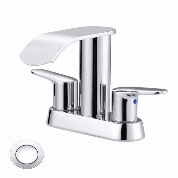 slide 2 of 8, WOWOW 4 in. Centerset Double Handle Waterfall Bathroom Sink Faucet Polished Chrome