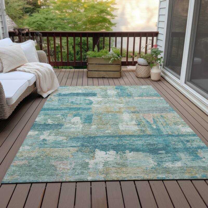 Machine Washable Indoor/Outdoor Contemporary Chantille Rug - Teal - 3' x 5'
