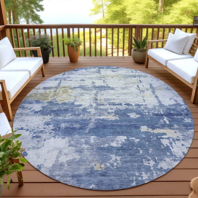 Machine Washable Indoor/ Outdoor Crouppen Modern Chantille Rug - Navy - 8' x 8'