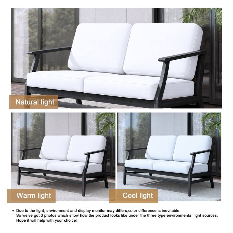Teak Outdoor Patio Club Chairs Loveseat with Cushions
