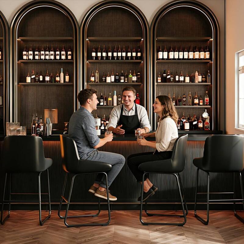 Counter Height PU Leather Bar Stools Set of 4 for Kitchen Island, Counter