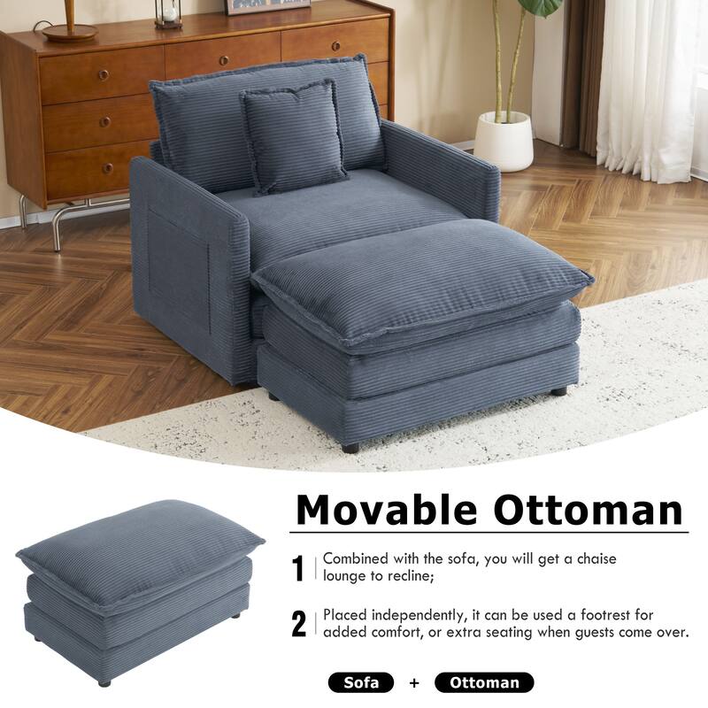 Roomfitters Compact L-Shape Sectional Sofa, Upholstered Corduroy Couch with Side Storage Pockets for Stylish Living Room
